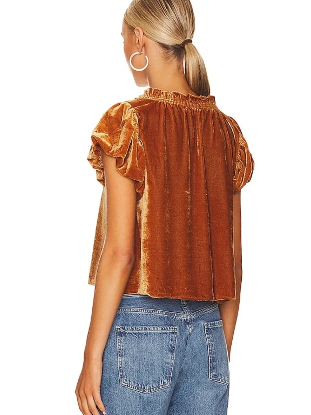 Free people terse velvet puff sleeve top